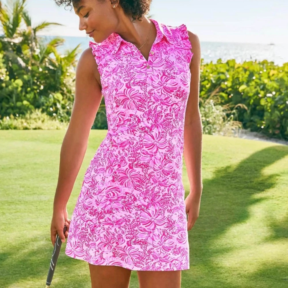 NWOT Lilly Pulitzer UPF 50+ Luxletic Silvia Dress Pink Blossoms Size Small